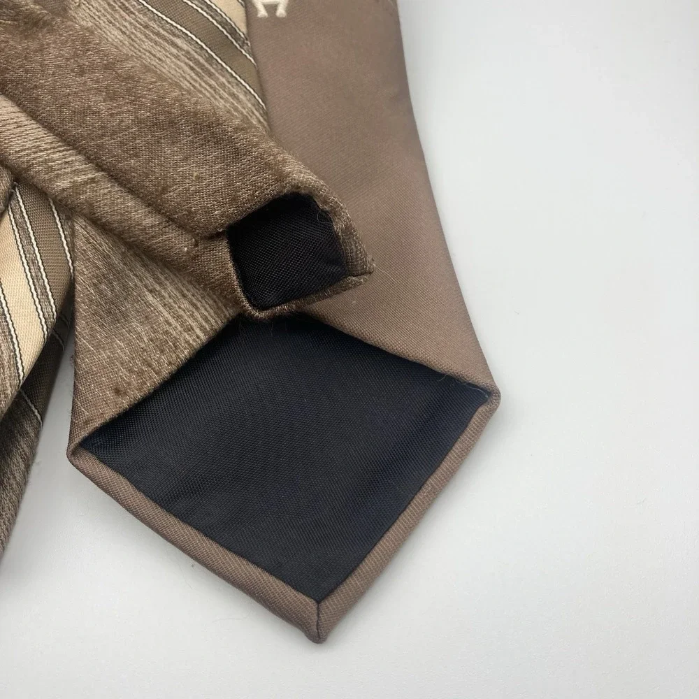 Etienne Aigner Neck Tie Tan‎ Brown Stripe  Logo Mens